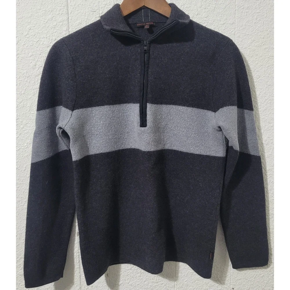 Banana Republic, merino wool 1/4 zip, Large, Mens, Black & Gray‎